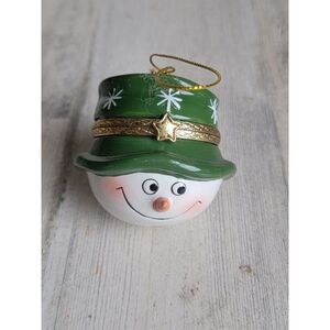 Ceramic hinged unique snowman face ornament holder Xmas snowflake